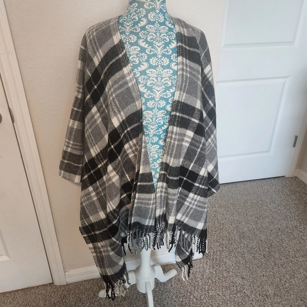 Plaid Fringe Shawl